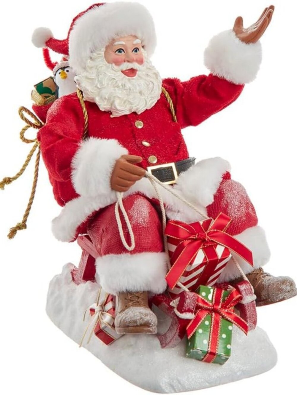 8.5" Santa on Sled Figurine - Festive Holiday Decor, Christmas Collectible